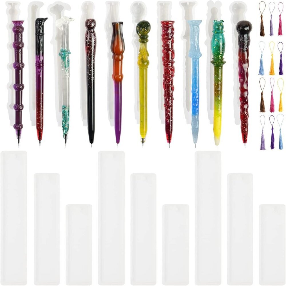DIY Bookmark Resin Mold Set - Rectangle Bookmark, 10Pcs Pen Mold, 12Pcs Tassels
